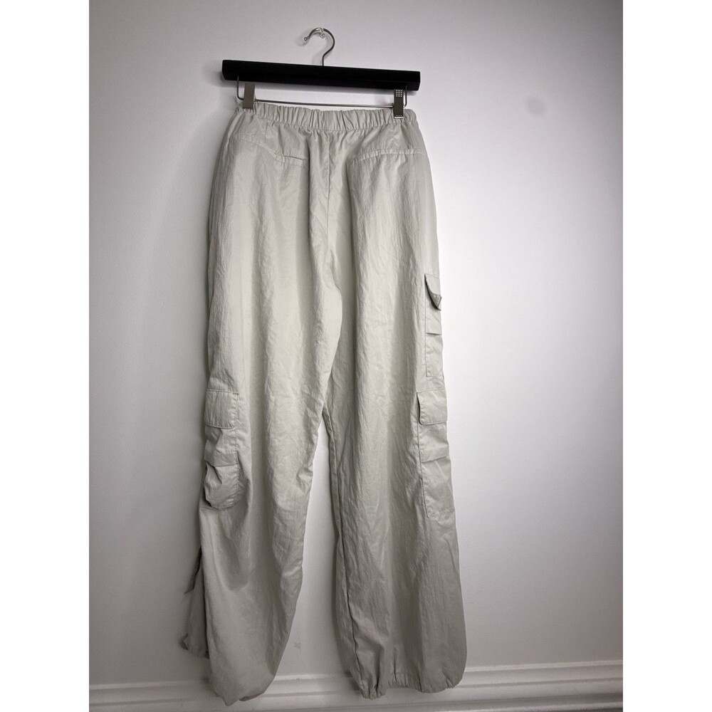 ZARA Women’s Beige Parachute Cargo Pants Size M Elastic Waist Wide Leg